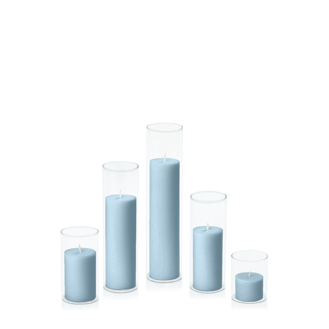 French Blue 5cm Pillar in 5.8cm Glass, Sm - Set of 6