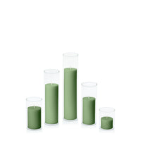 Green 5cm Pillar in 5.8cm Glass Set - Sm