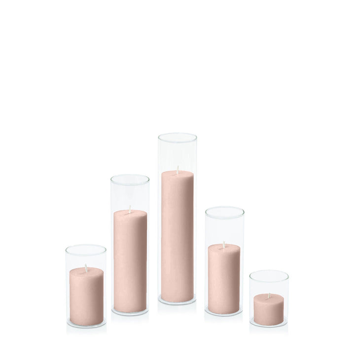Heritage Rose 5cm Pillar in 5.8cm Glass, Sm - Set of 6