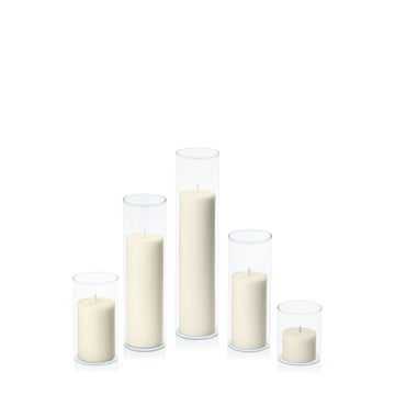 Ivory 5cm Pillar in 5.8cm Glass, Sm - Set of 6