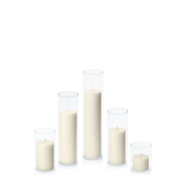 Ivory 5cm Pillar in 5.8cm Glass, Sm - Set of 6