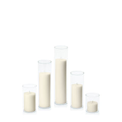 Ivory 5cm Pillar in 5.8cm Glass, Sm - Set of 6