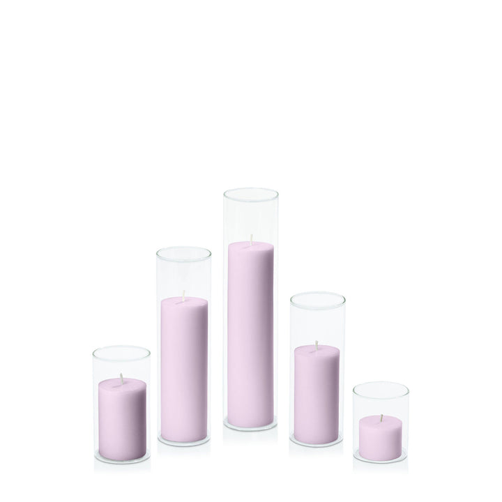 Lilac 5cm Pillar in 5.8cm Glass, Sm - Set of 6