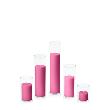 Magenta 5cm Pillar in 5.8cm Glass, Sm - Set of 6
