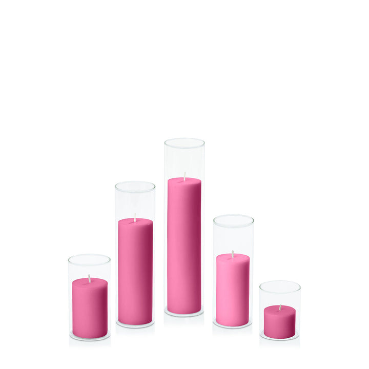 Magenta 5cm Pillar in 5.8cm Glass, Sm - Set of 6
