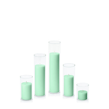 Mint Green 5cm Pillar in 5.8cm Glass, Sm - Set of 6