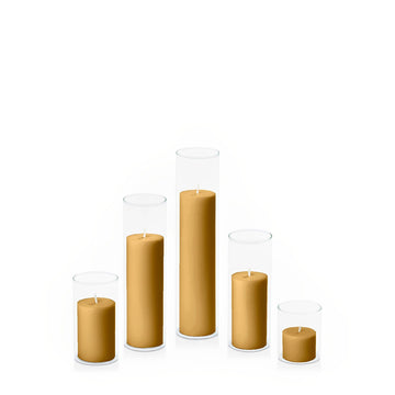 Mustard 5cm Pillar in 5.8cm Glass, Sm - Set of 6
