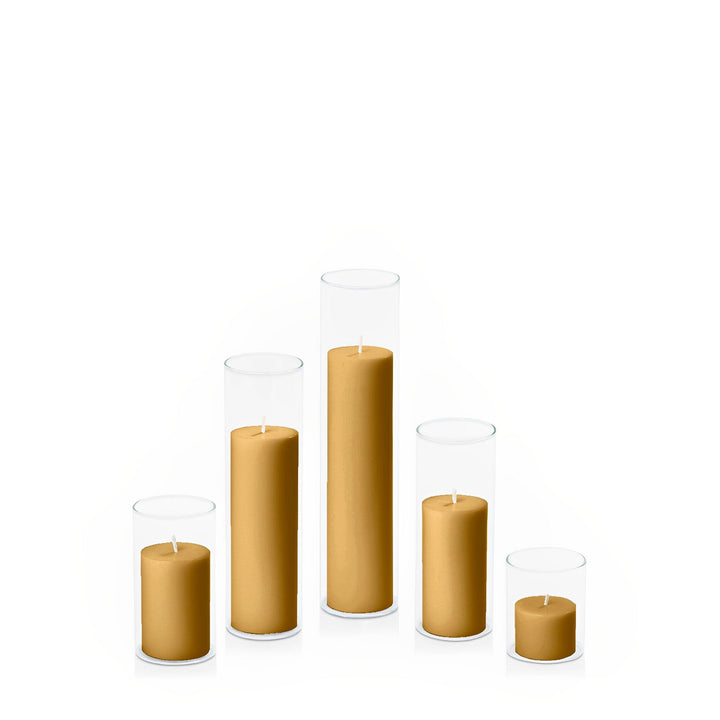 Mustard 5cm Pillar in 5.8cm Glass, Sm - Set of 6