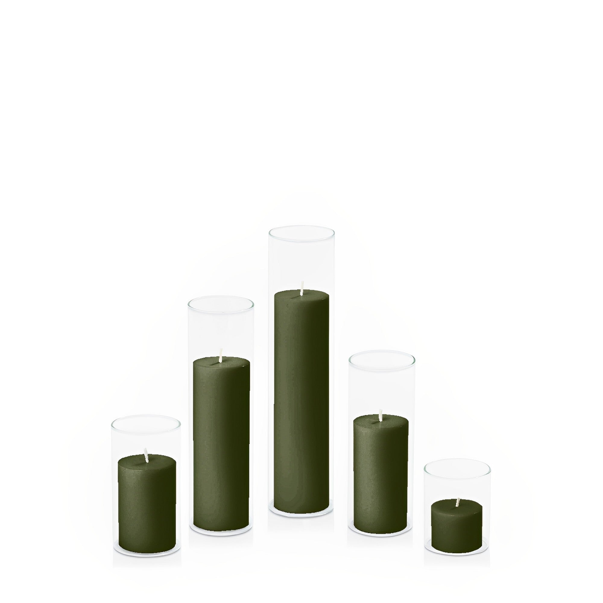 Olive 5cm Pillar in 5.8cm Glass Set - Sm Pack of 1