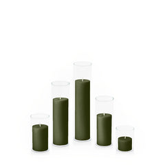 Olive 5cm Pillar in 5.8cm Glass, Sm - Set of 6