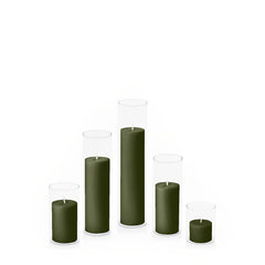 Olive 5cm Pillar in 5.8cm Glass Set - Sm Pack of 1