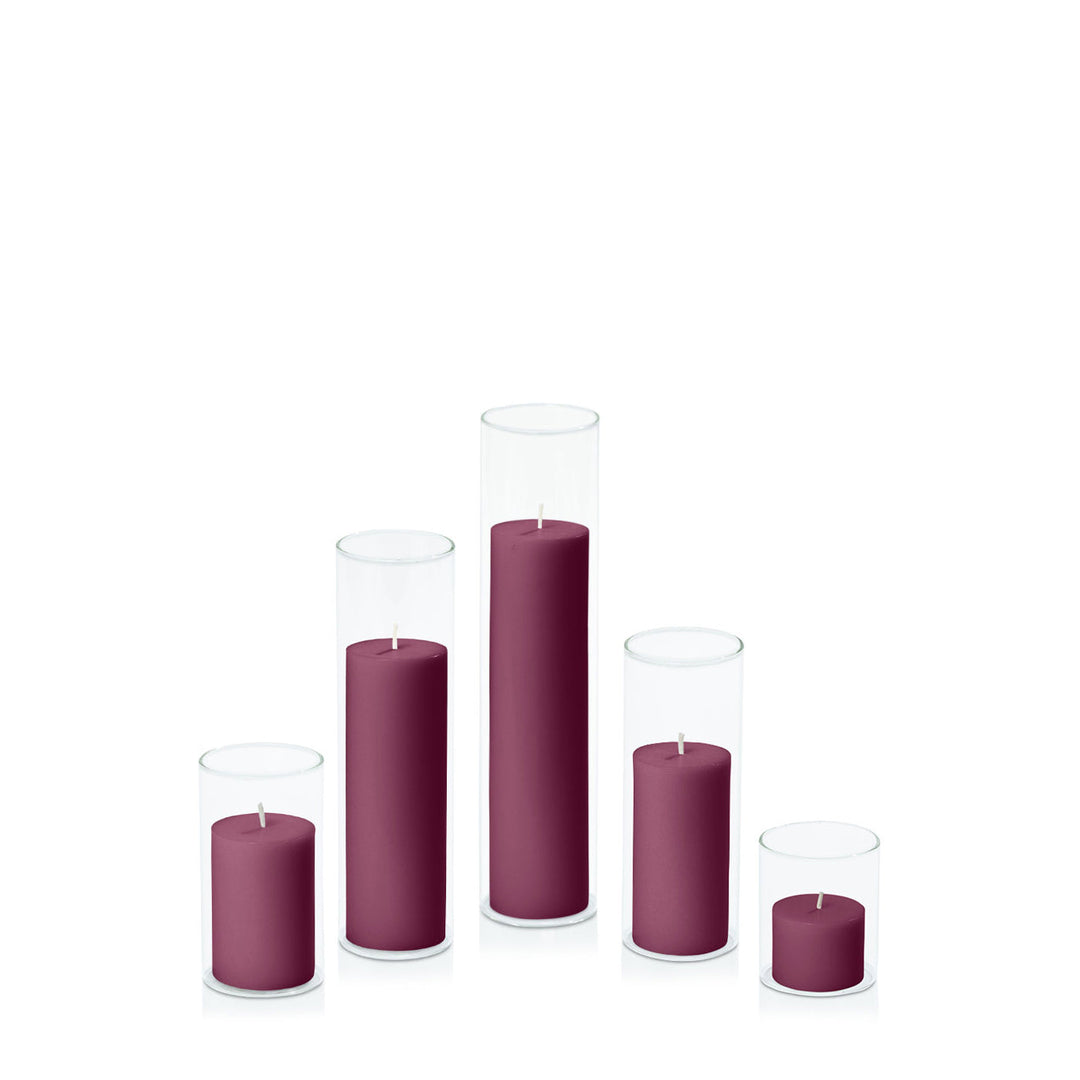 Plum 5cm Pillar in 5.8cm Glass, Sm - Set of 6