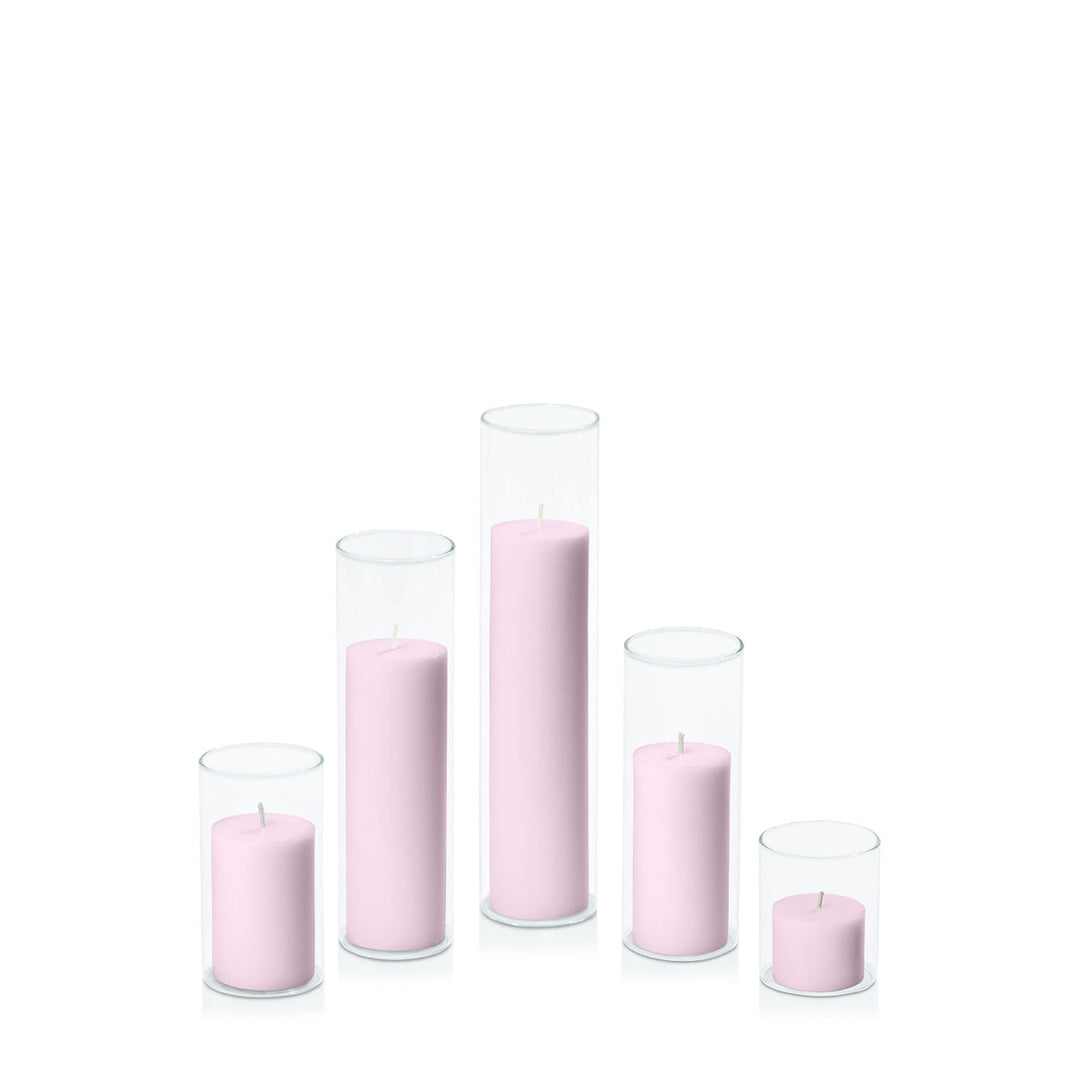 Pastel Pink 5cm Pillar in 5.8cm Glass, Sm - Set of 6