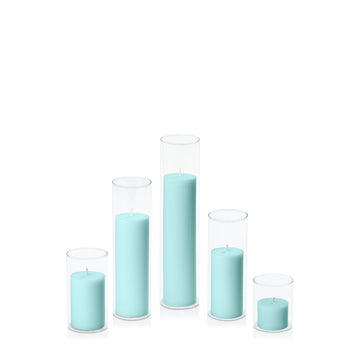 Pastel Teal 5cm Pillar in 5.8cm Glass, Sm - Set of 6