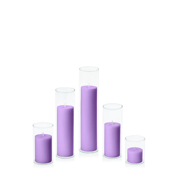 Purple 5cm Pillar in 5.8cm Glass, Sm - Set of 6