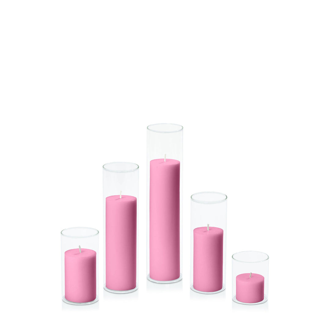 Rose Pink 5cm Pillar in 5.8cm Glass, Sm - Set of 6