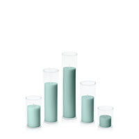 Sage Green 5cm Pillar in 5.8cm Glass Set - Sm