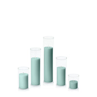 Sage Green 5cm Pillar in 5.8cm Glass, Sm - Set of 6