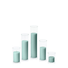 Sage Green 5cm Pillar in 5.8cm Glass, Sm - Set of 6