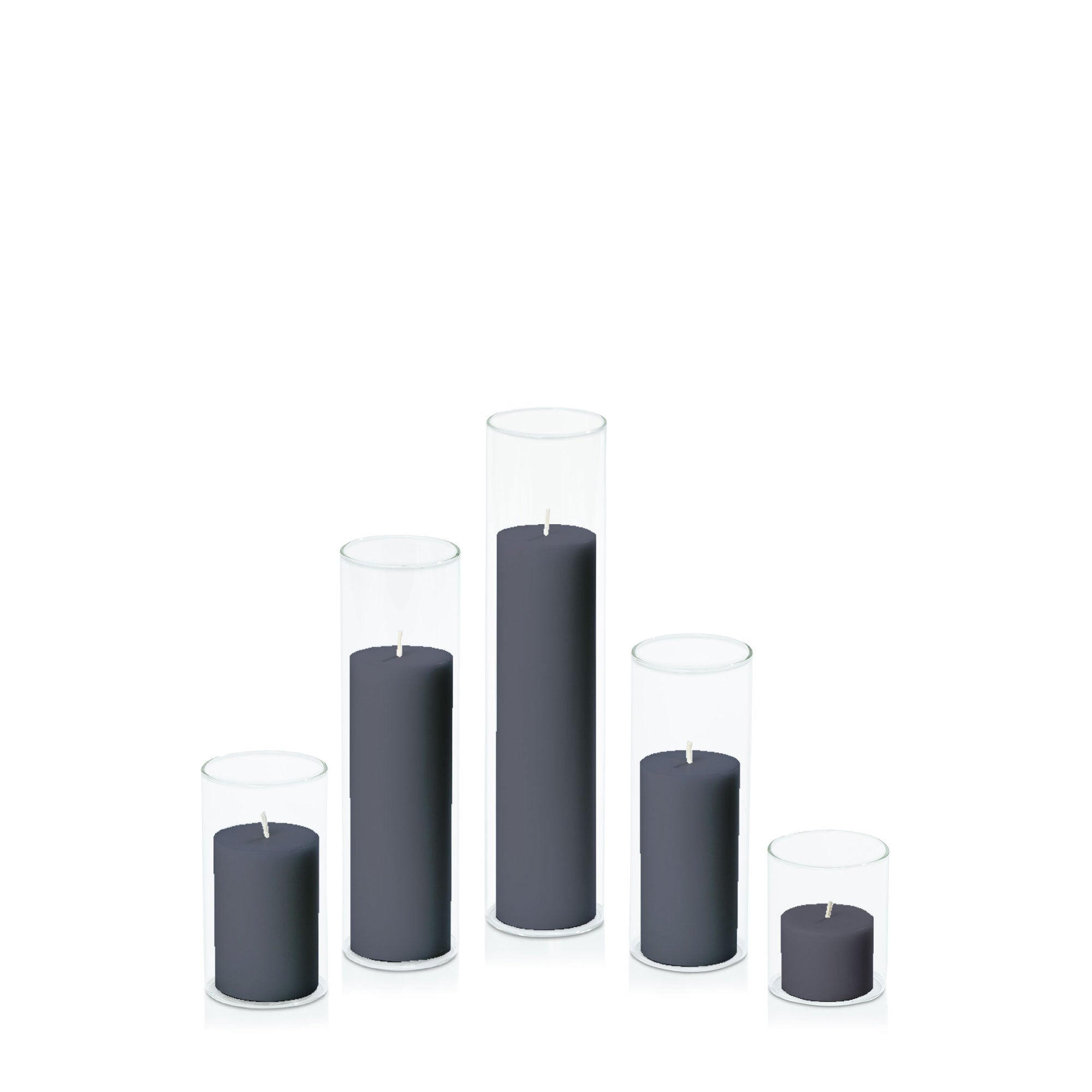 Steel Blue 5cm Pillar in 5.8cm Glass, Sm - Set of 6