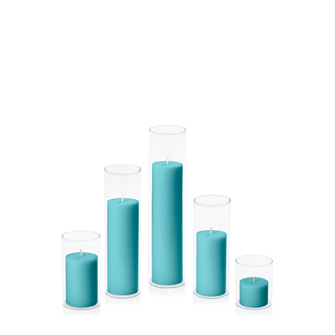 Teal 5cm Pillar in 5.8cm Glass, Sm - Set of 6