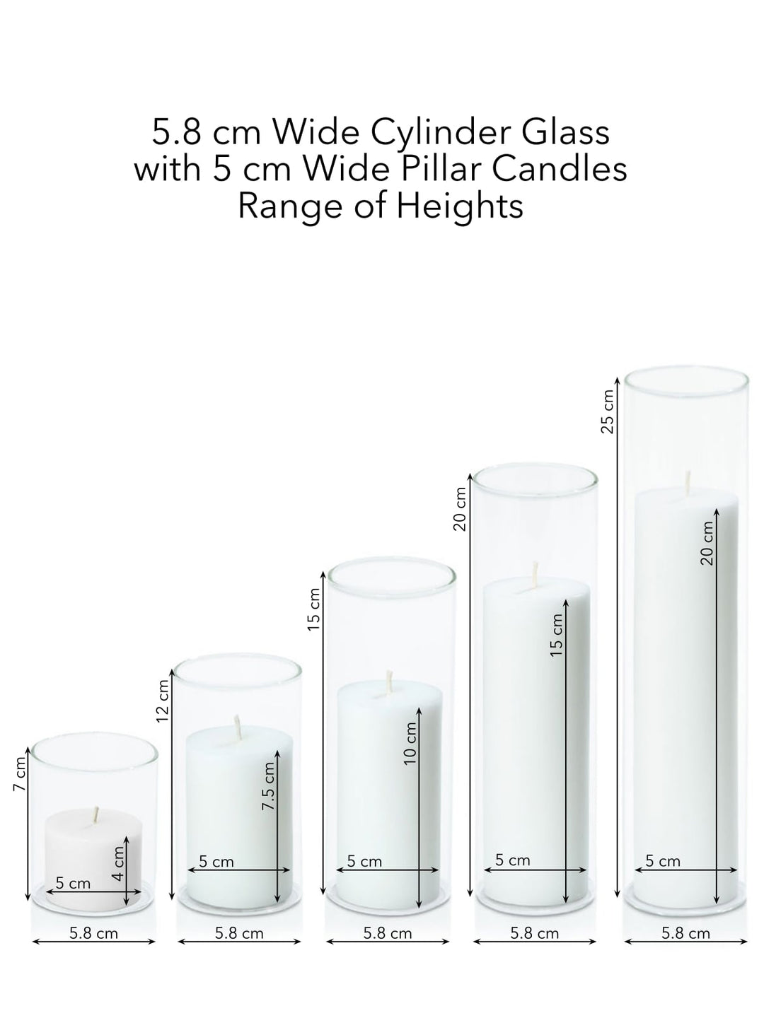 White 5cm Pillar in 5.8cm Glass Set - Sm Pack of 1