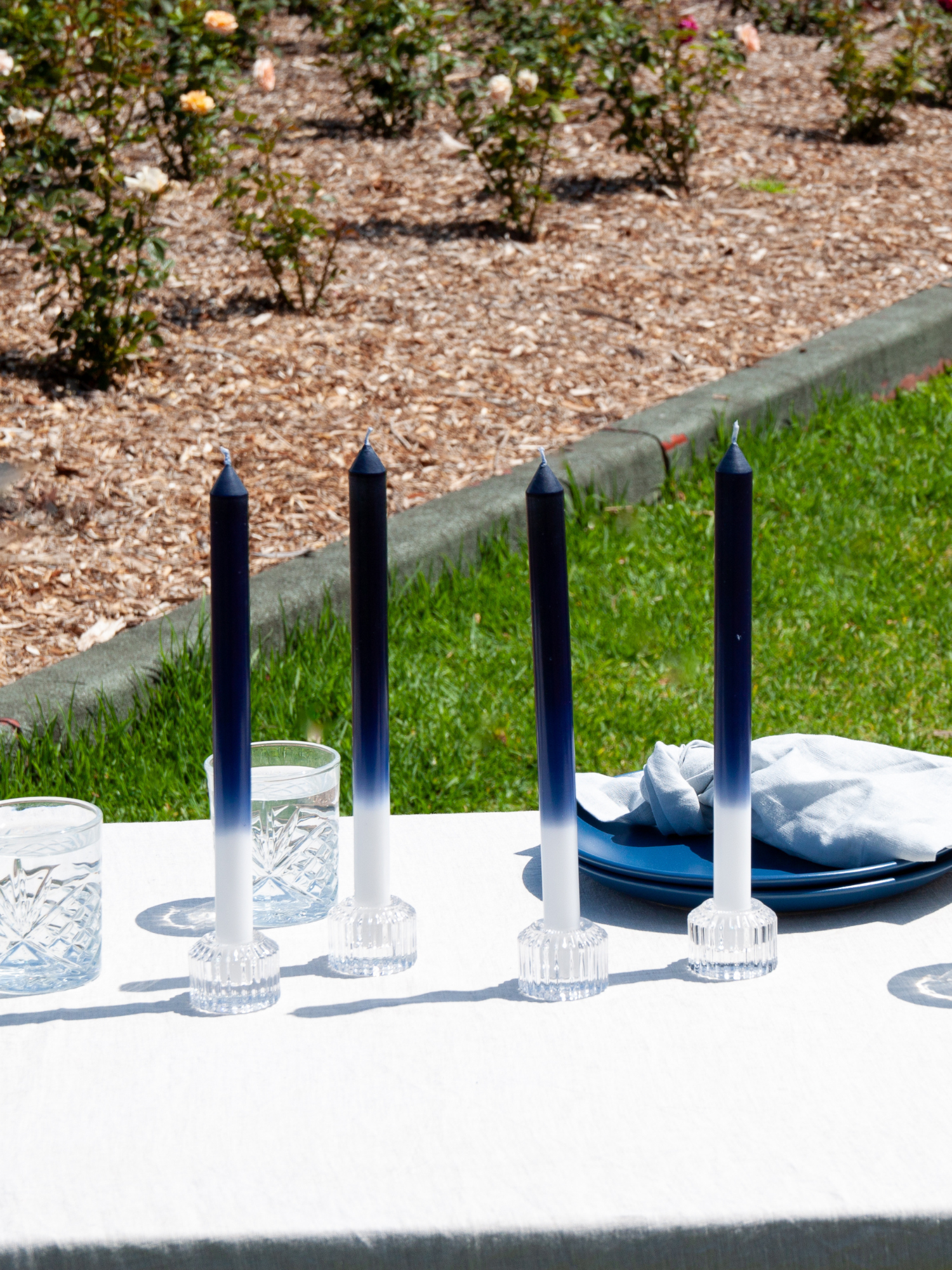 White & Sapphire 30cm Ombre Dinner Candles Pack of 4
