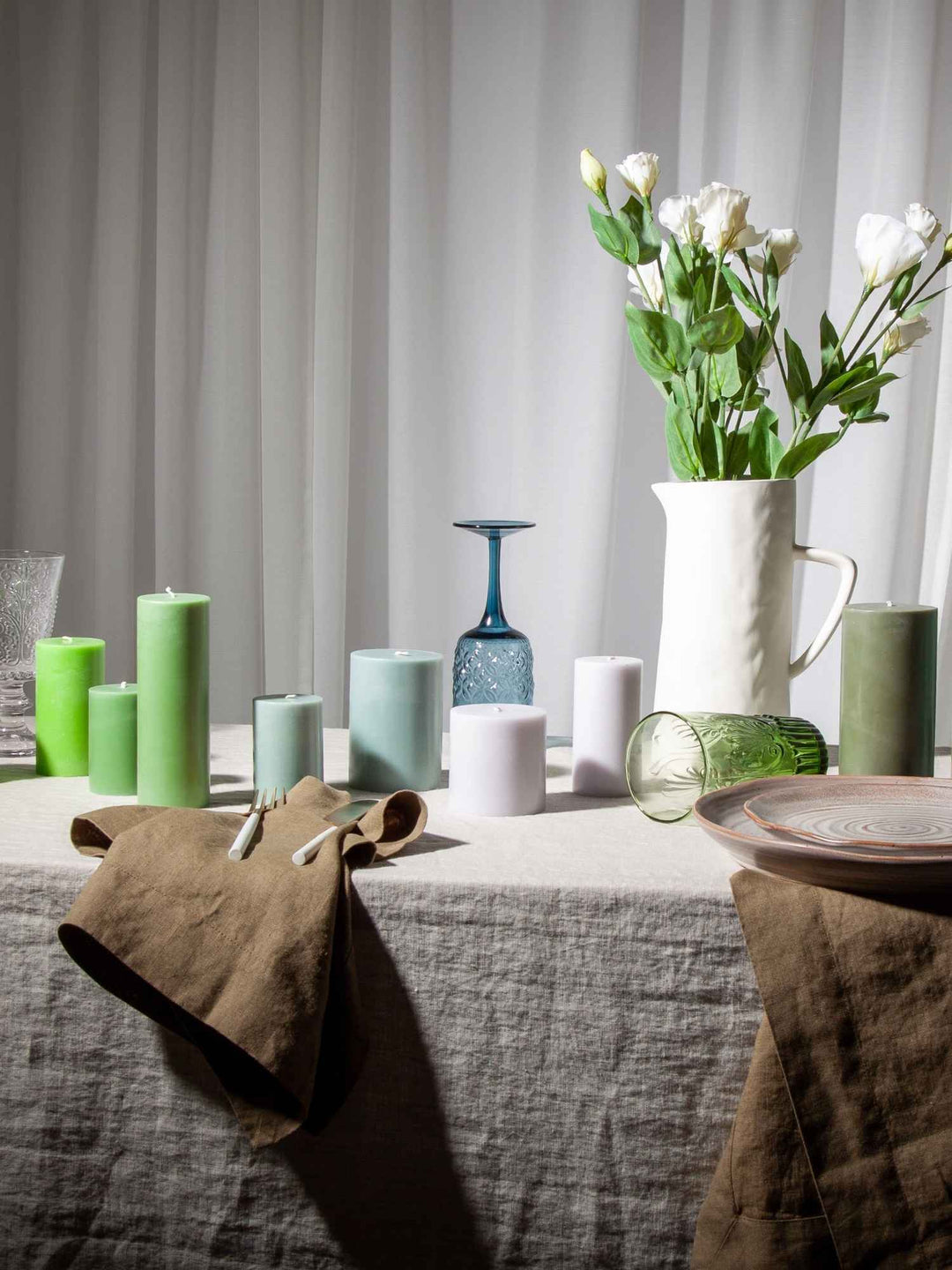 Green 7cm x 7cm Pillar Pack of 1