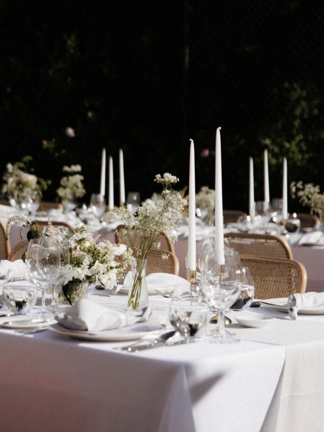 White 30cm Dinner Candles with Gold Metal Holders Trio - Set of 4