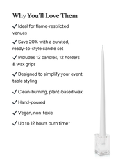 White 35cm Taper Candles with Medium Glass Holders - Set of 12