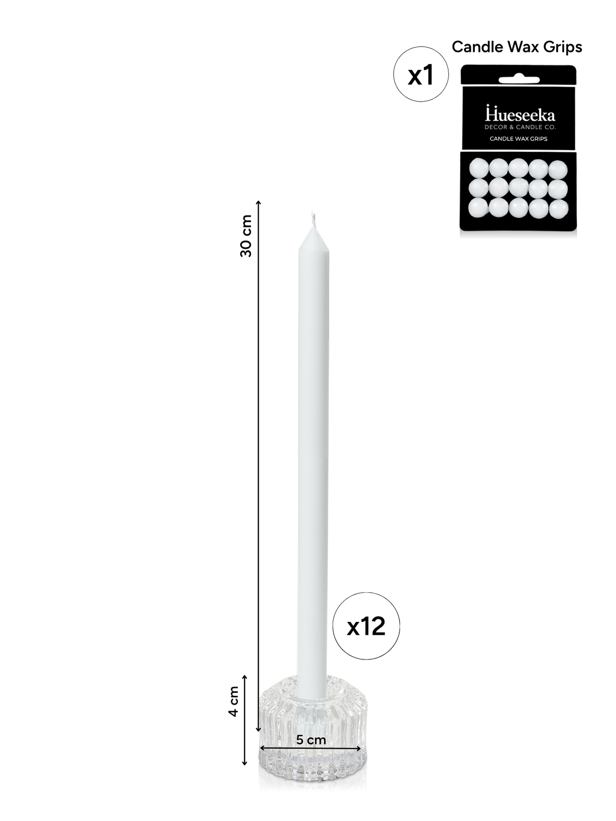 White 30cm Dinner Candles with Bella Vintage Glass Holders - Set of 12