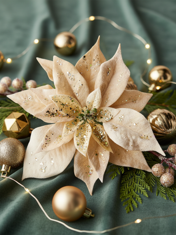 Clip Poinsettia Champagne Velvet Pack of 1