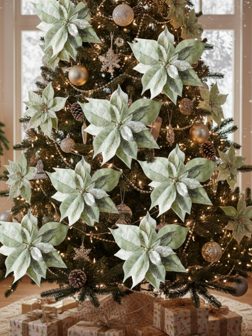 Clip Poinsettia Sage Green Velvet Pack of 1