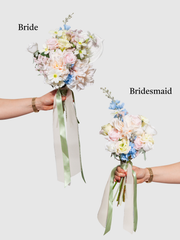 Blush Rose & Blue Delphinium Bridesmaid Bouquet