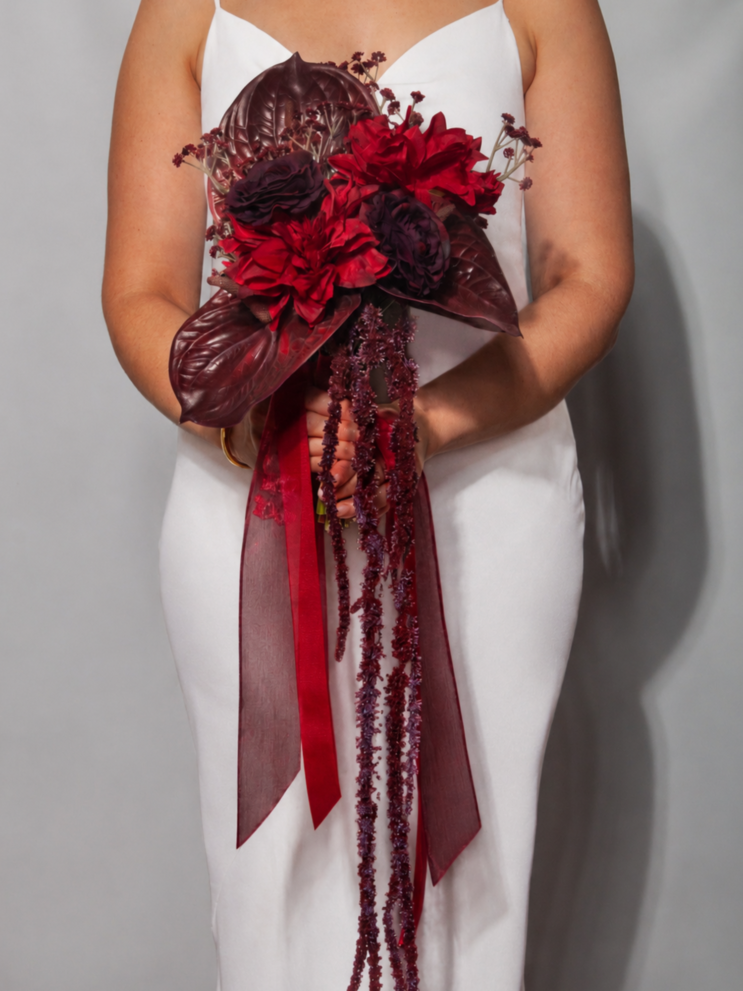 Red Dahlia & Anthurium Wedding Bouquet
