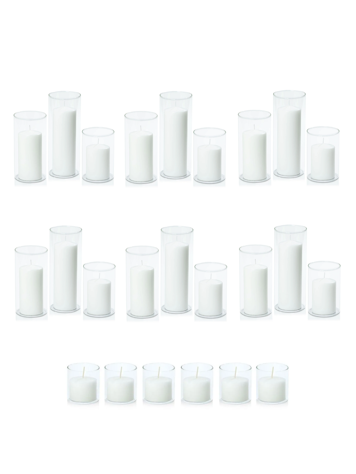 White Event Pillar Candles & Glass Wedding Bundle - Large