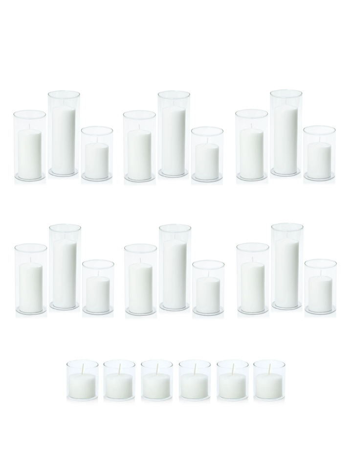 White Event Pillar Candles & Glass Wedding Bundle - Large
