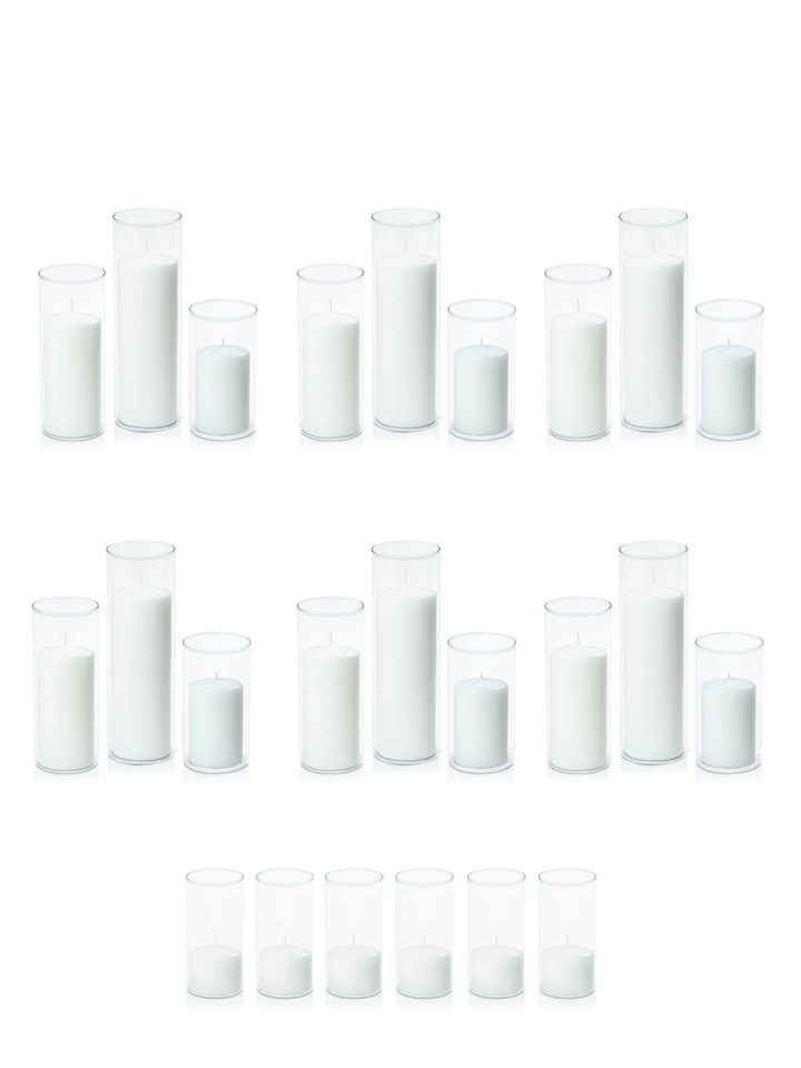 White Event Pillar Candles & Glass Wedding Bundle - Large