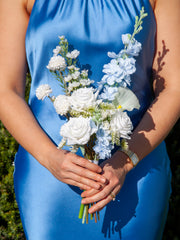 Blue Delphinium & White Rose Bridesmaid Bouquet