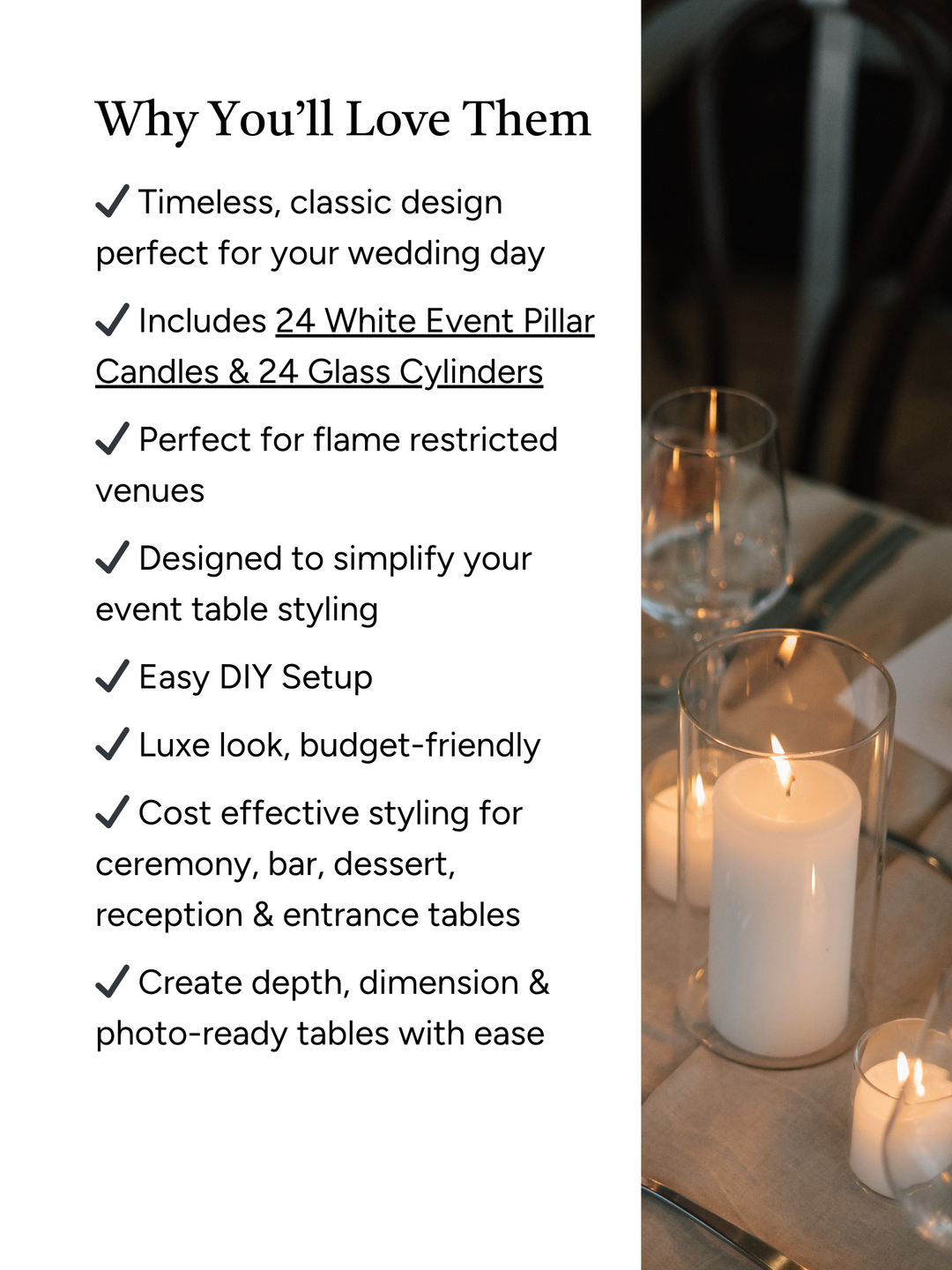 White Event Pillar Candles & Glass Wedding Bundle - Large