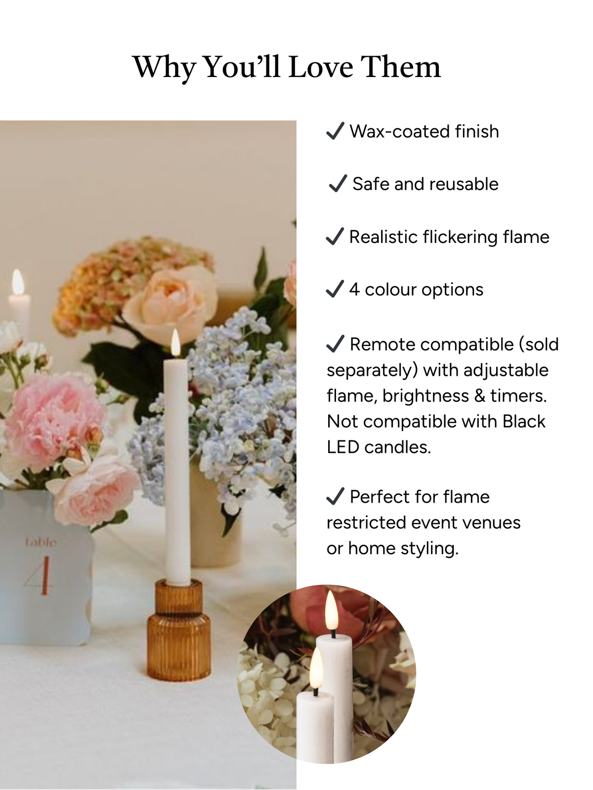 White 24.5cm LED Dinner Candles