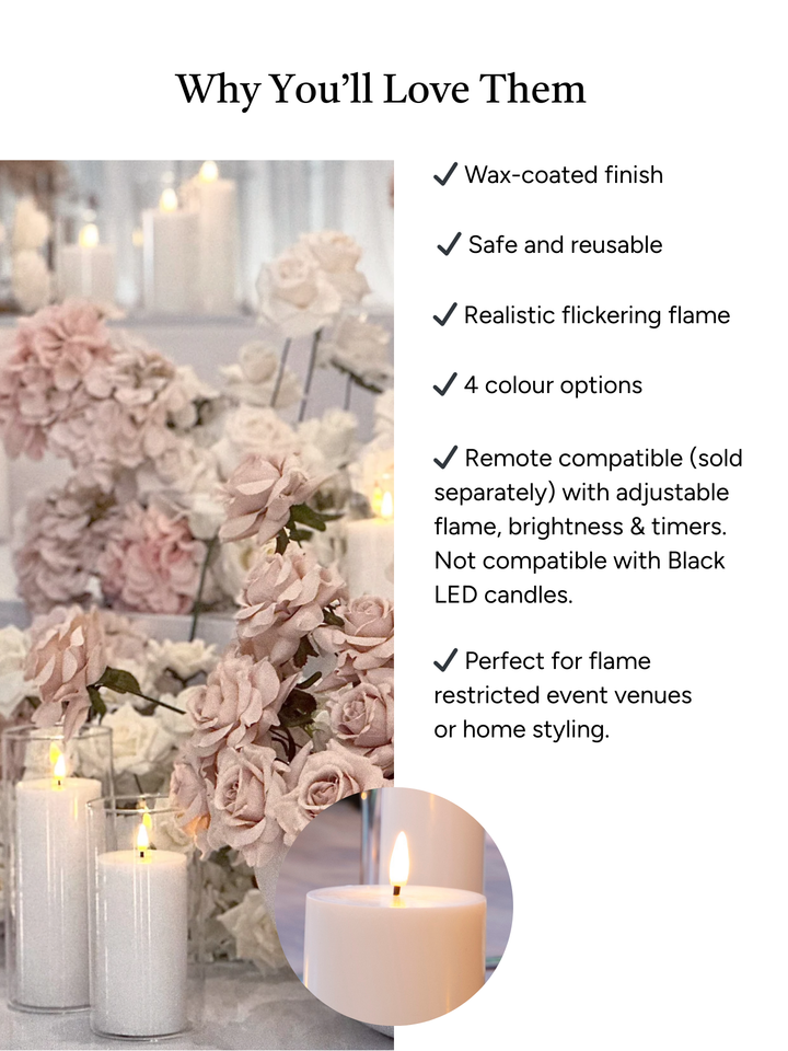 White 8cm LED Pillar Set - Med