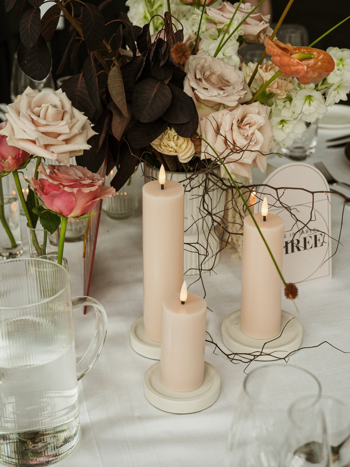 Vintage Rose 5cm LED Pillar Set - Lg