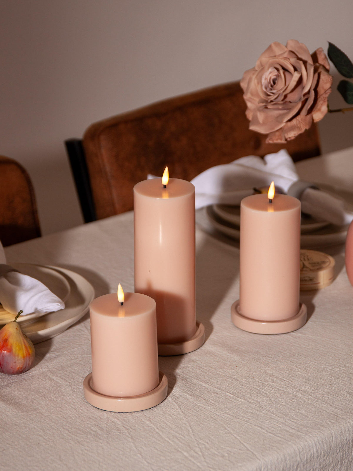 Vintage Rose 8cm x 15cm LED Pillar