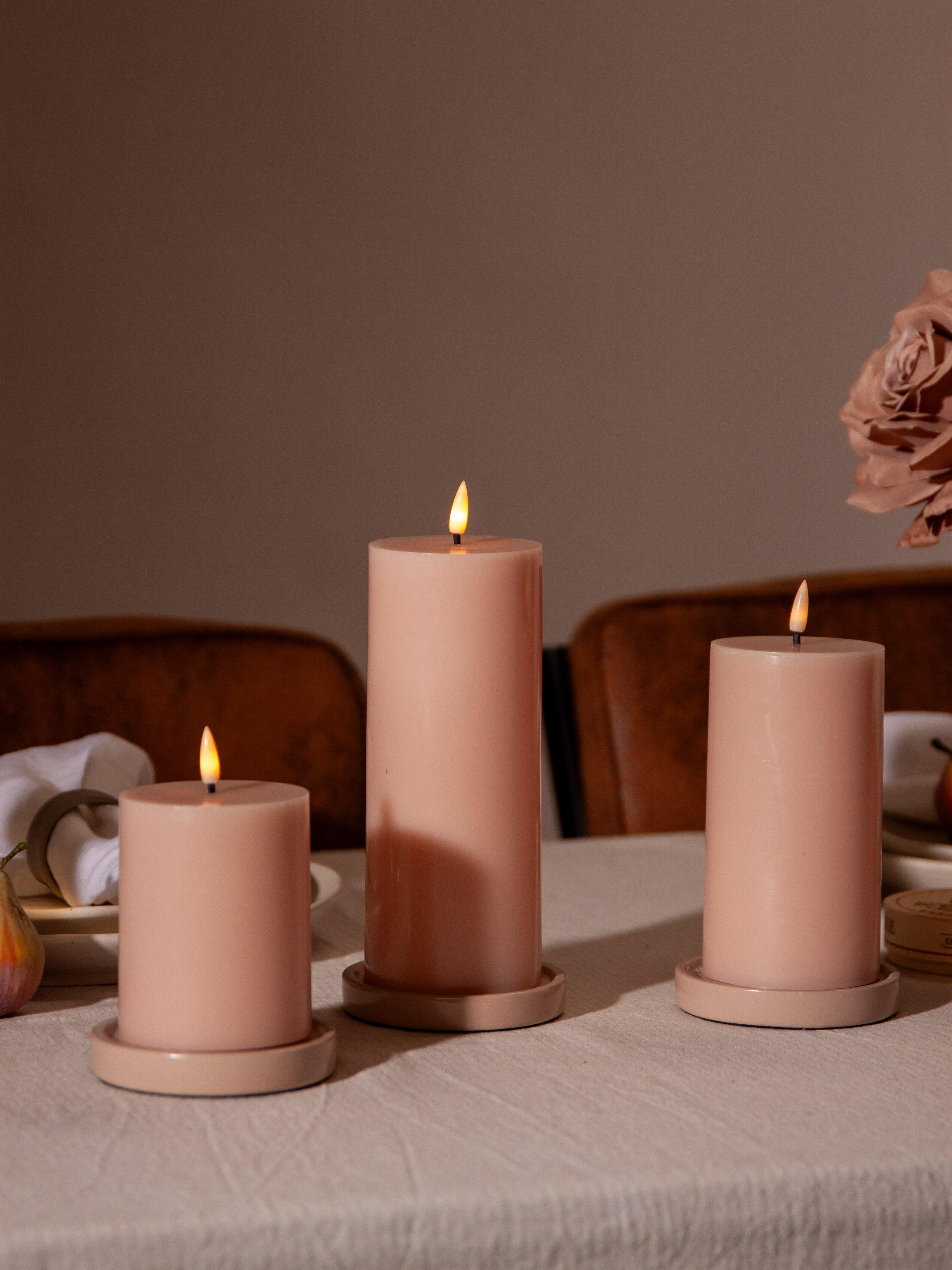 Vintage Rose 8cm LED Pillar, Med - Set of 6