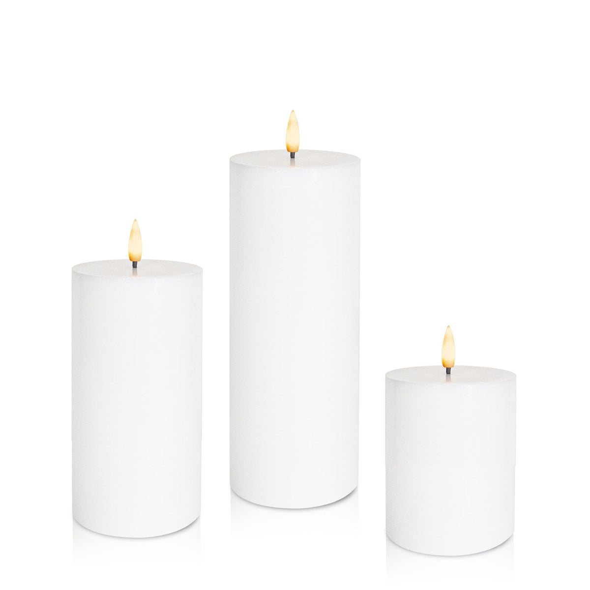White 8cm LED Pillar, Med - Set of 6