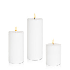 White 8cm LED Pillar, Med - Set of 6