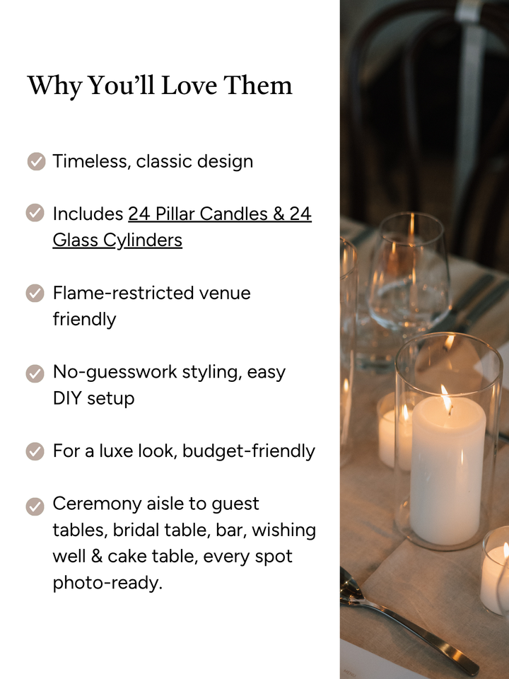 White Event Pillar Candles & Glass Wedding Bundle - Large