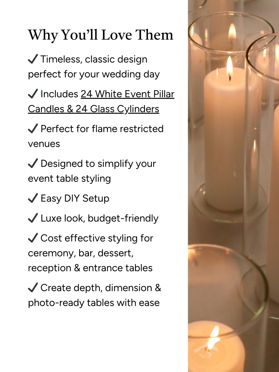 White Event Pillar Candles & Glass Wedding Bundle - Medium