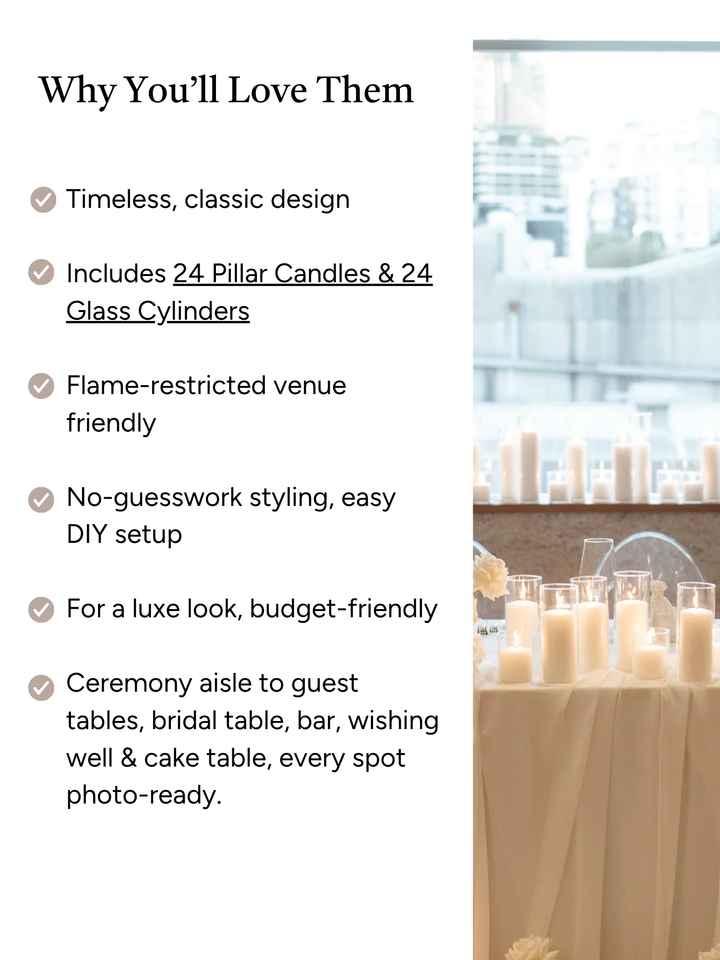 White Event Pillar Candles & Glass Wedding Bundle - Small